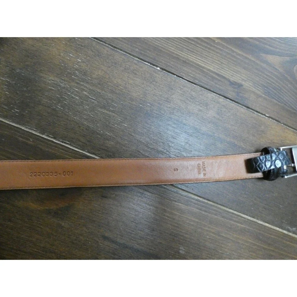 Ralph Lauren Womens S Black Alligator Leather Belt Silver Color Logo Buckle 32